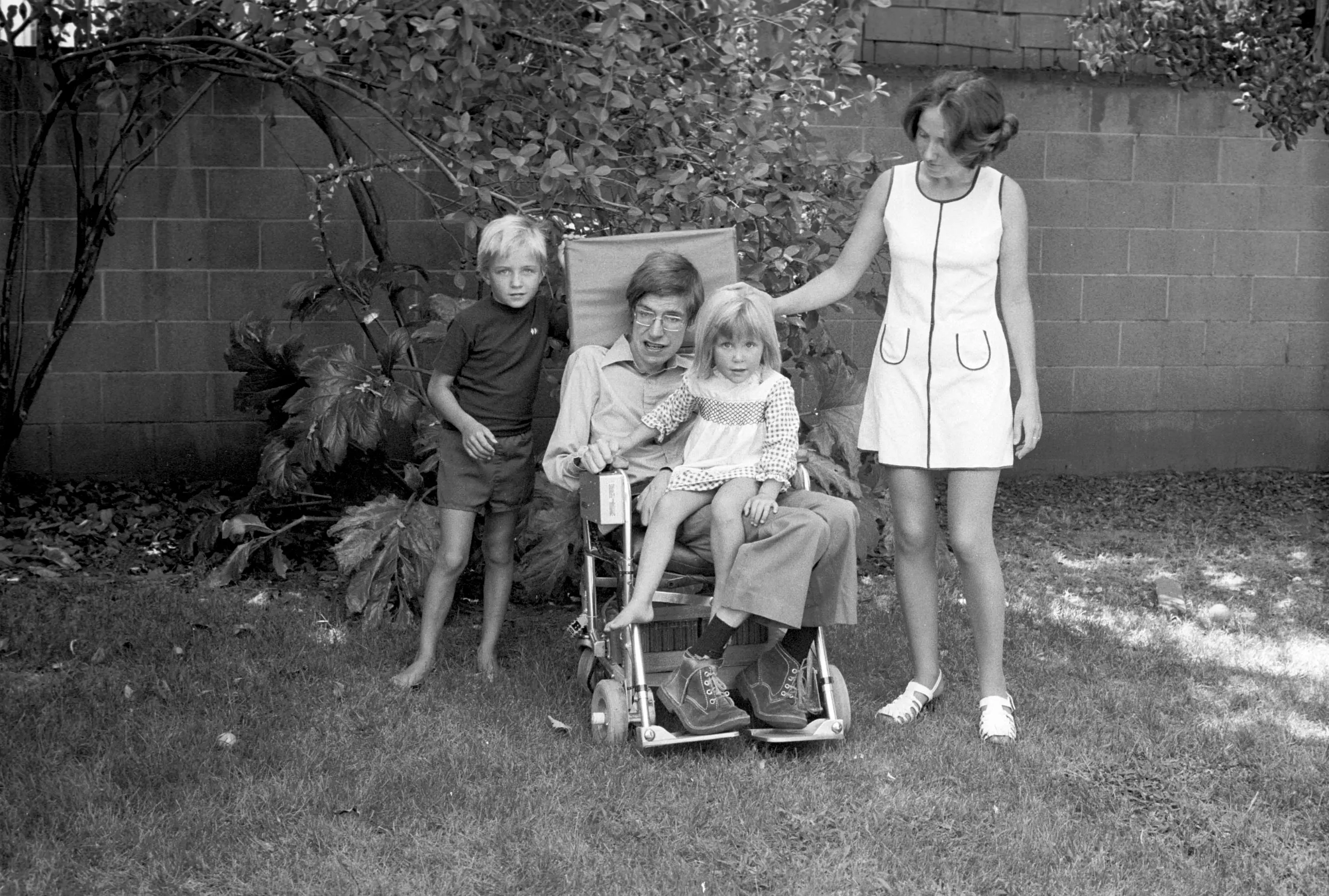 Hawking with his family.