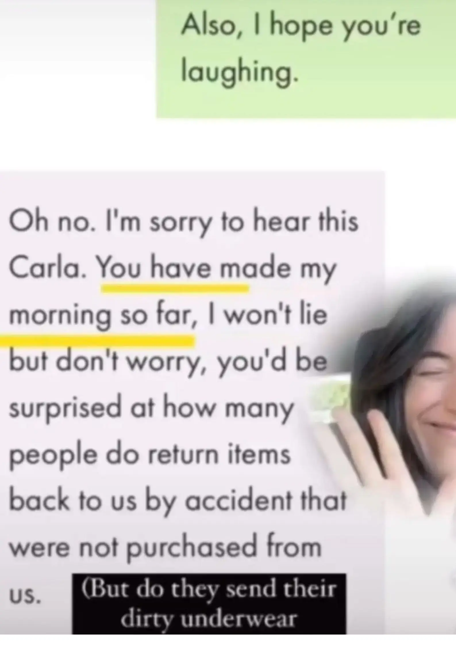 Carla was mortified when she realised what she had done. (