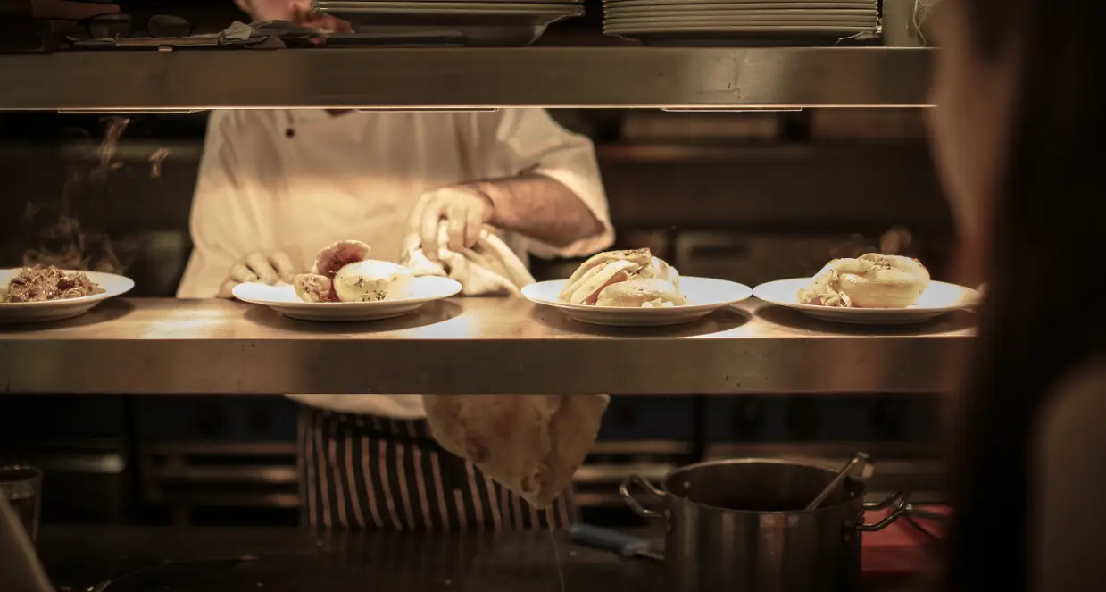 Food on the pass in a restaurant.