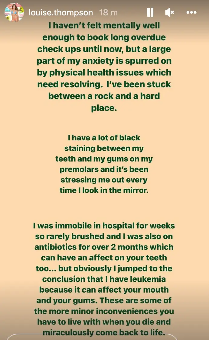 Louise opened up on Instagram (