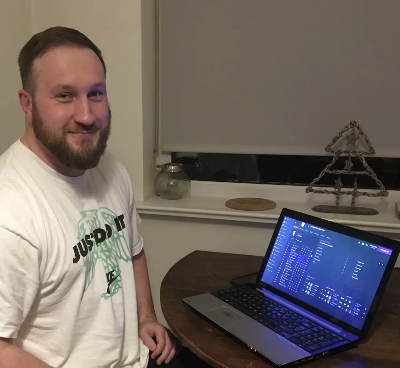 Andy playing the latest version of Football Manager. 