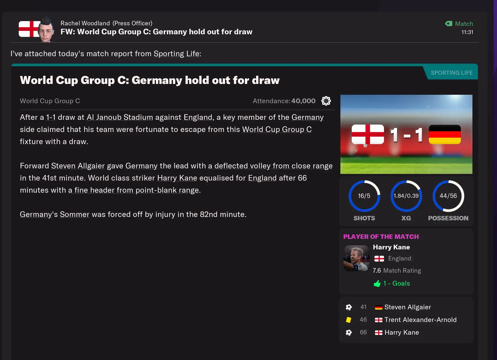 Harry Kane is banging in the goals already. Image credit: Football Manager 2022